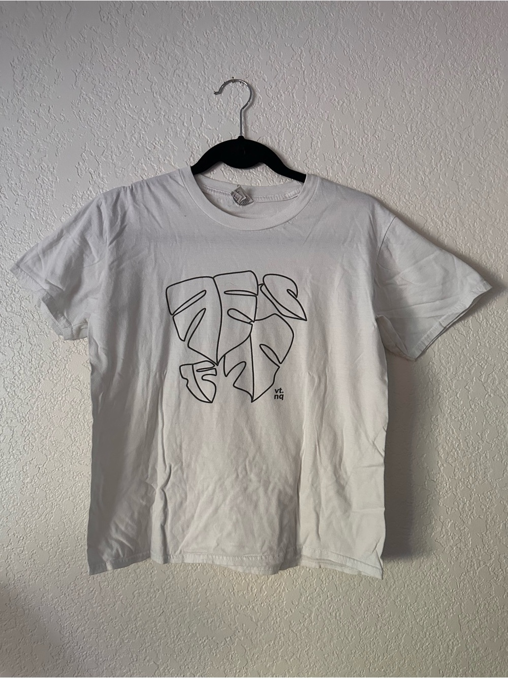Monstera Line Art White Graphic Crew Neck T-Shirt